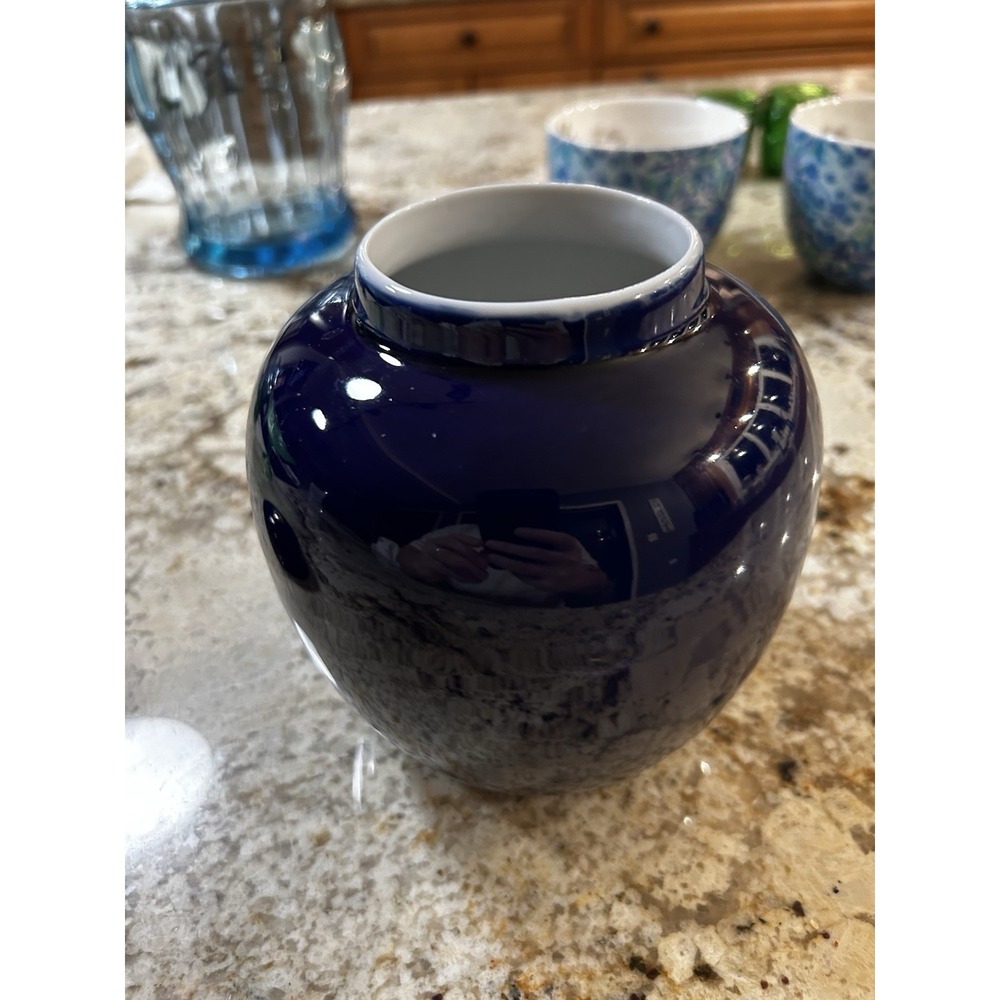 Vintage‎ Blue Porcelain Ginger Jar Lidded Vase Gold Pheasant Bird Taiwan - Picture 3 of 12